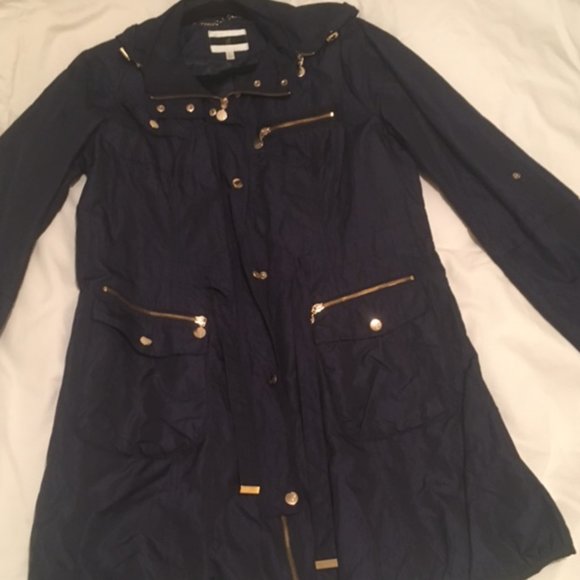 Navy Blue Rain Jacket w/Removable Hood (L) Brand New